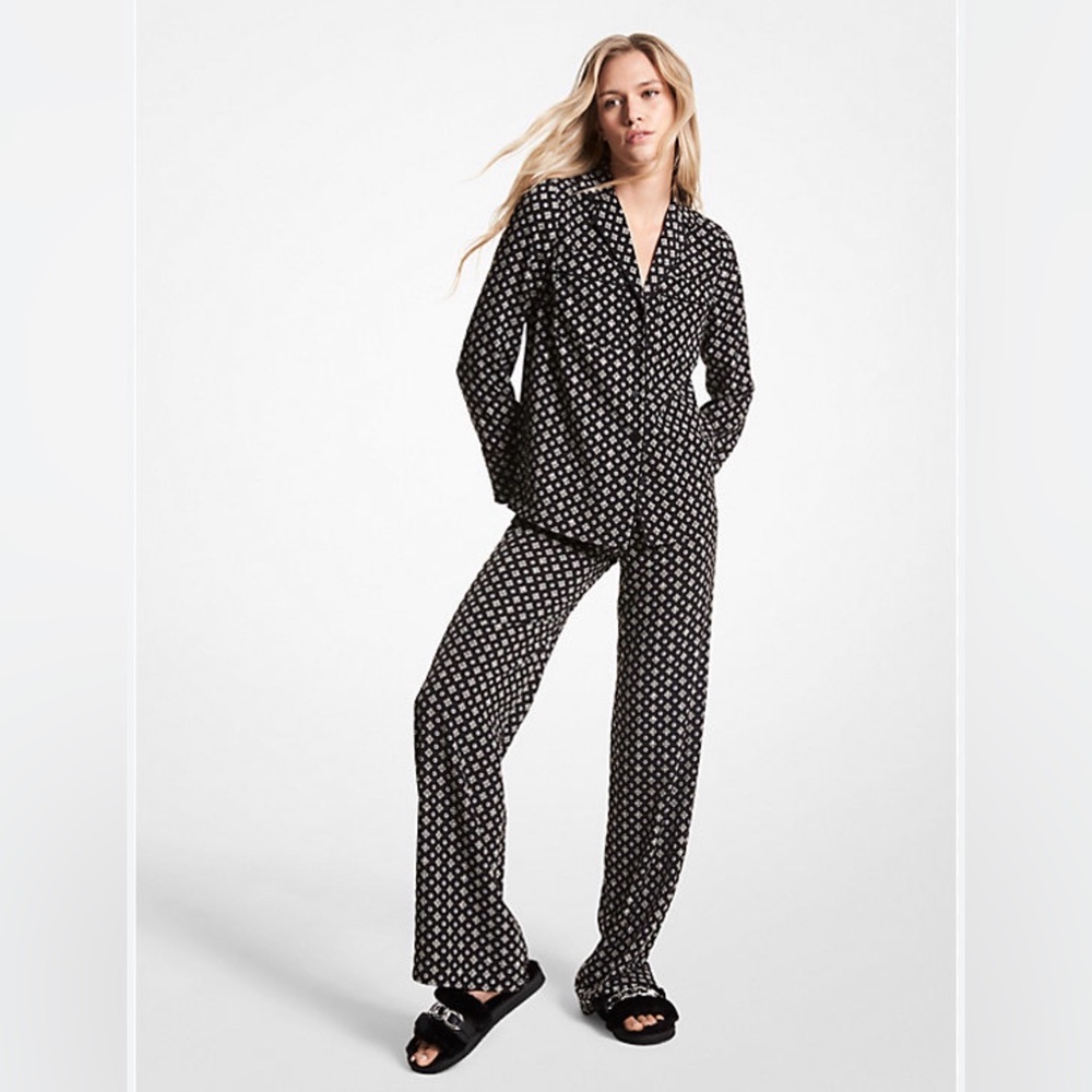 Michael Kors Black Patterned Wide Leg Pajama Pants